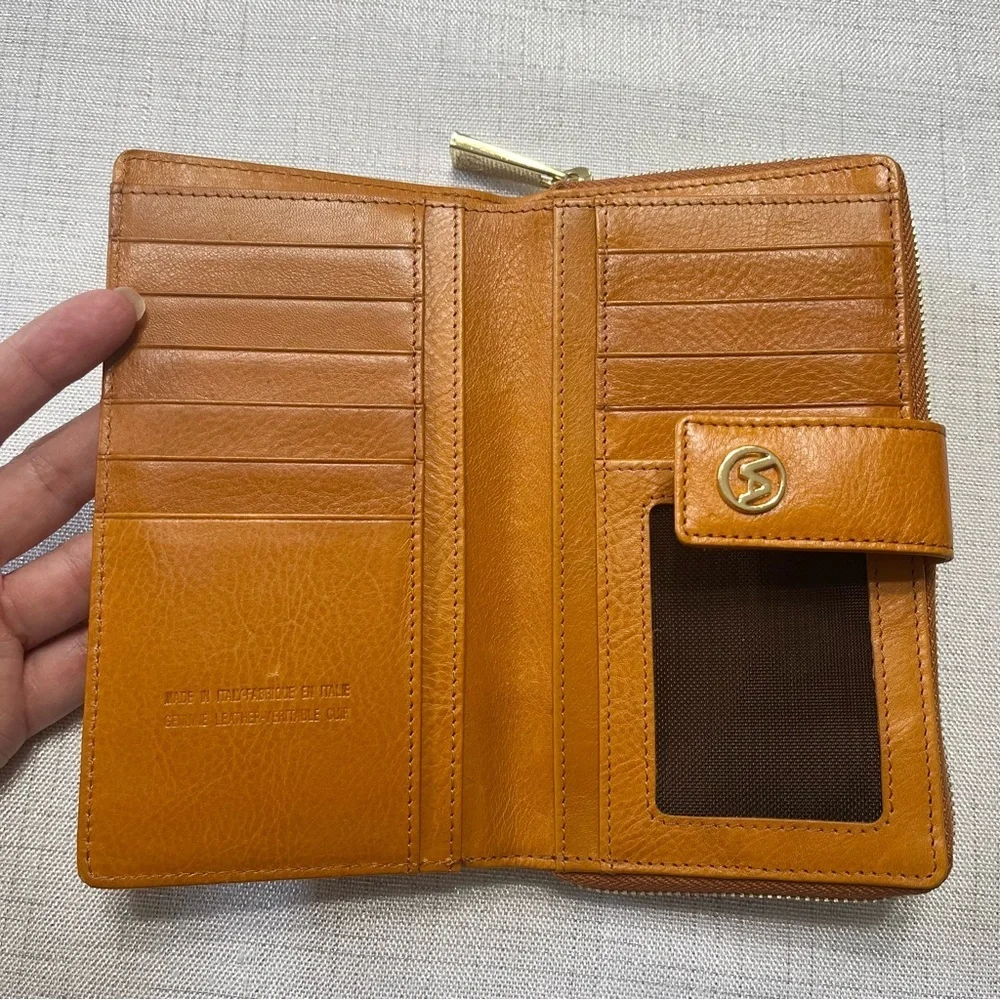 Valentina Genuine Leather Wallet Zip Around Button Multi Card Slots Italy